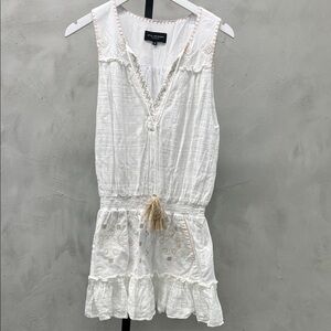 Little Joe White Sleeveless Dress with Emboidery and Tassel Detail